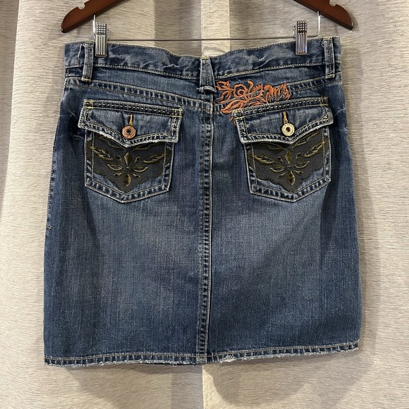 Old Navy Dresses & Skirts - Vintage Old Navy Y2K Low-Rise Jean Mini Skirt 8  Distressed Denim Flap Pockets